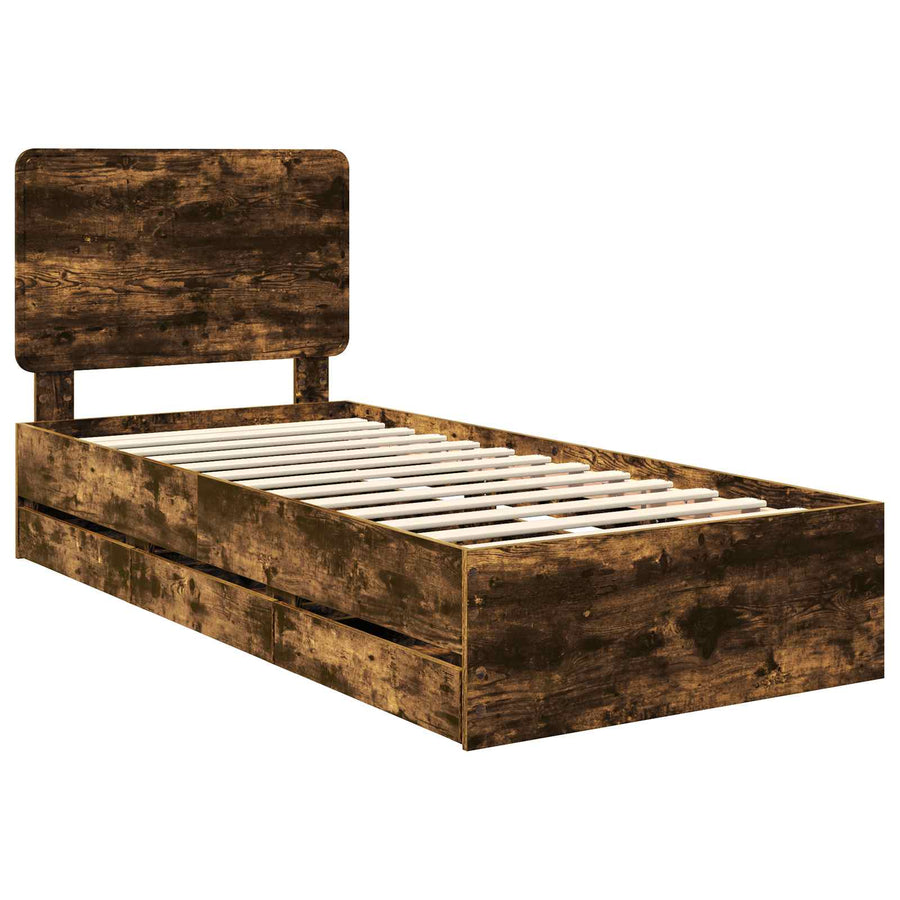 Bedframe met lade Gerookt eiken 90 x 190 cm Ingenieurshout
