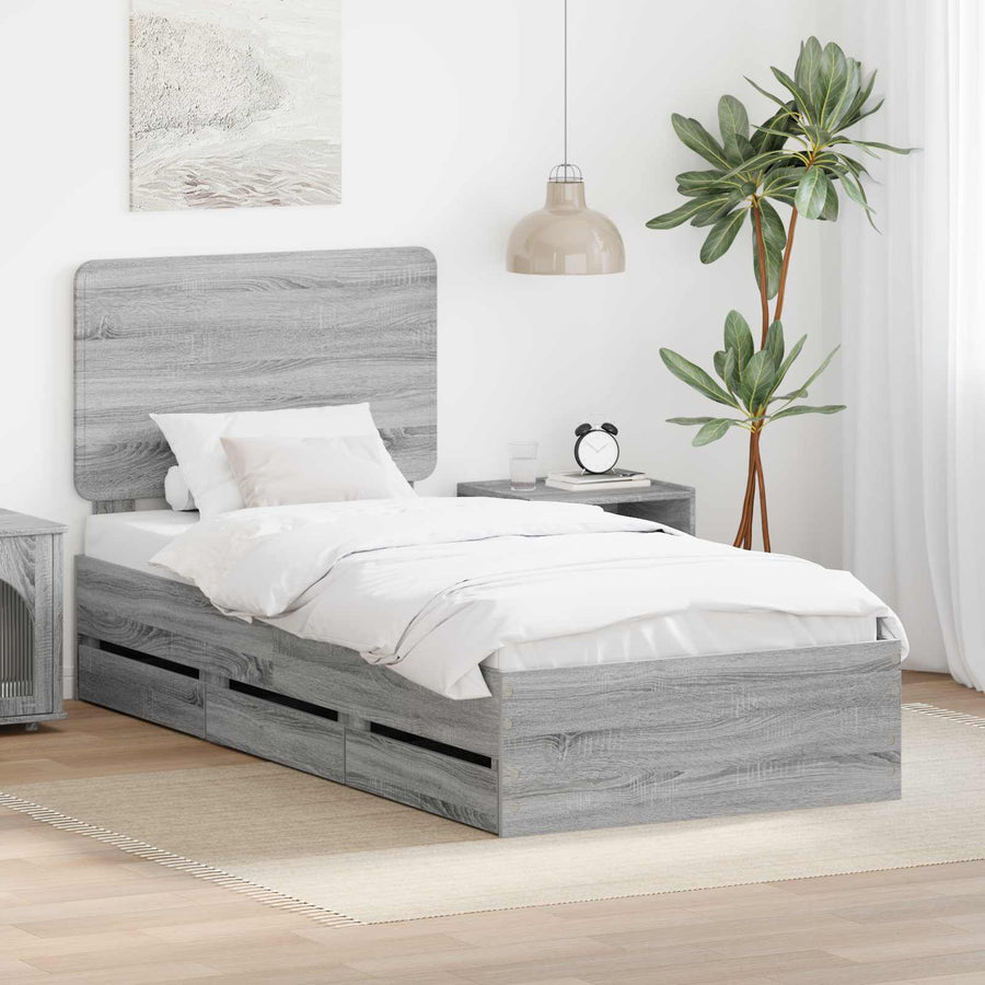 Bedframe met lade Grijs Sonoma 90 x 190 cm Ingenieurshout