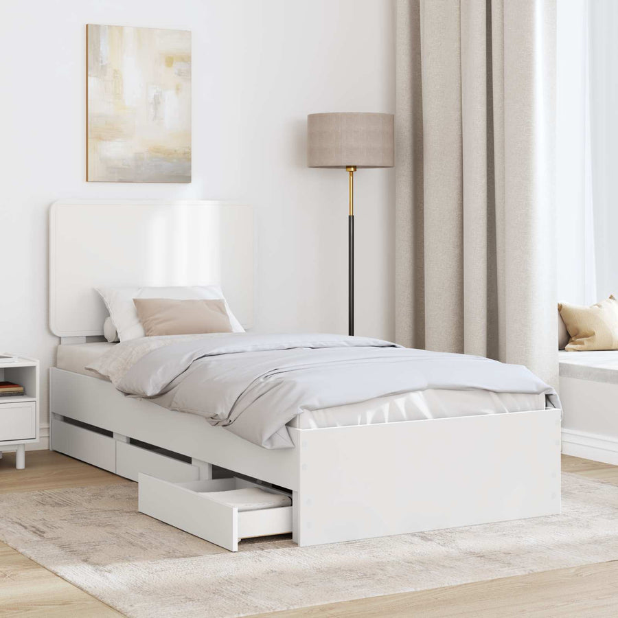 Bedframe met lade met hoofdeinde Wit 75 x 190 cm Ingenieurshout