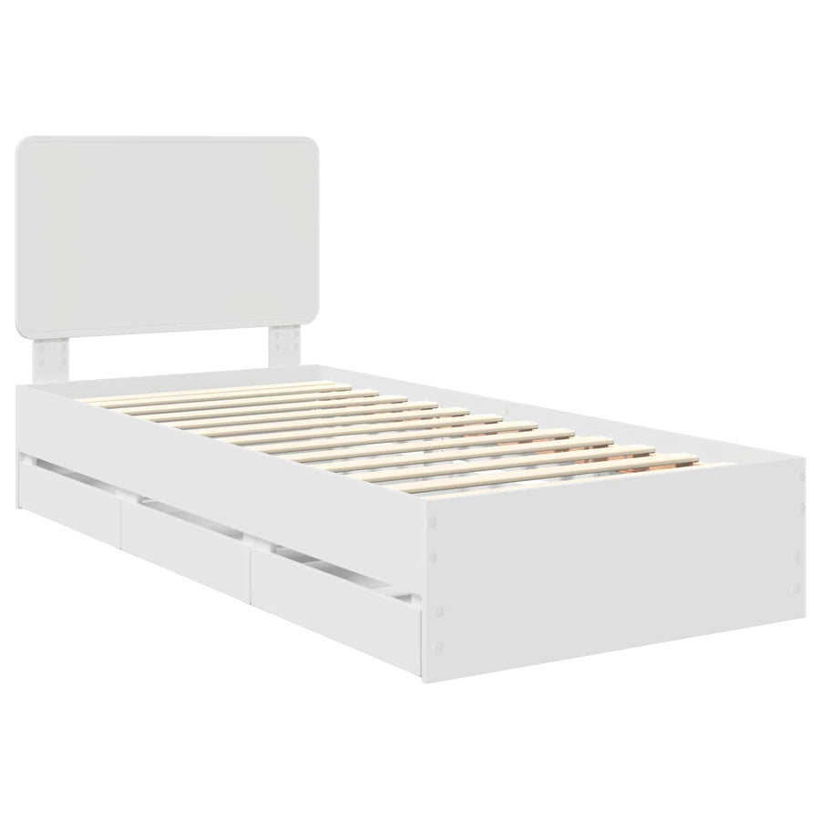 Bedframe met lade met hoofdeinde Wit 75 x 190 cm Ingenieurshout