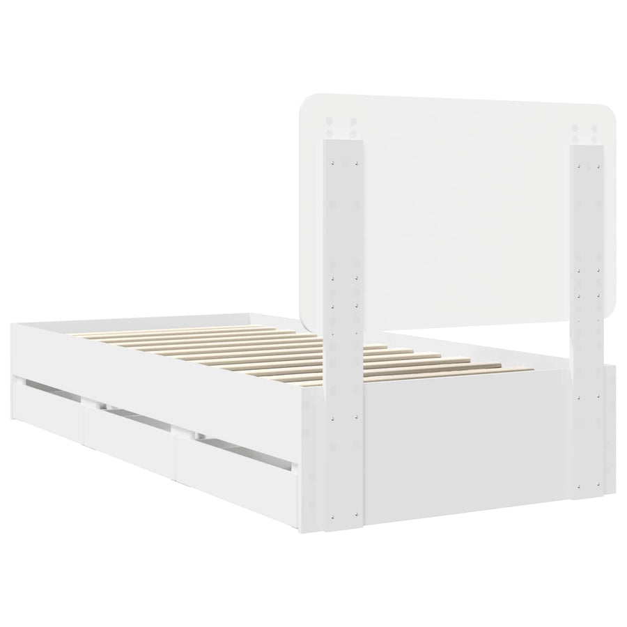 Bedframe met lade met hoofdeinde Wit 75 x 190 cm Ingenieurshout