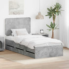 Bed Frame with Drawer Concrete Grey 75 x 190 cm Engineered Wood