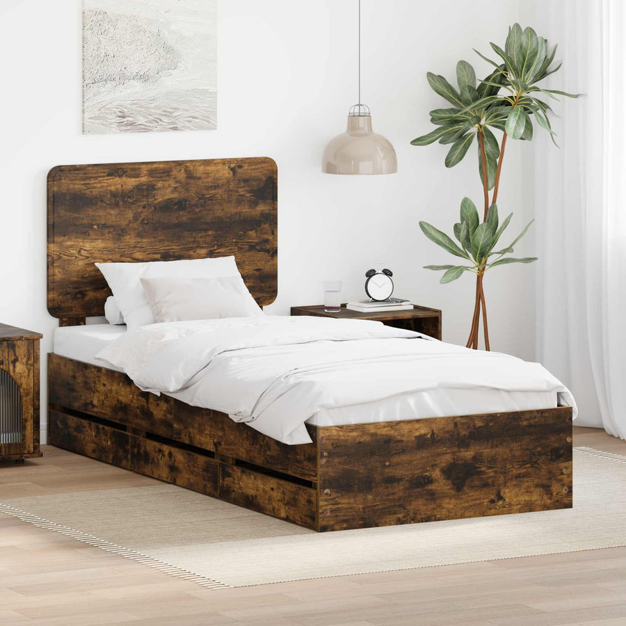 Bedframe met lade Gerookt eiken 75 x 190 cm Ingenieurshout