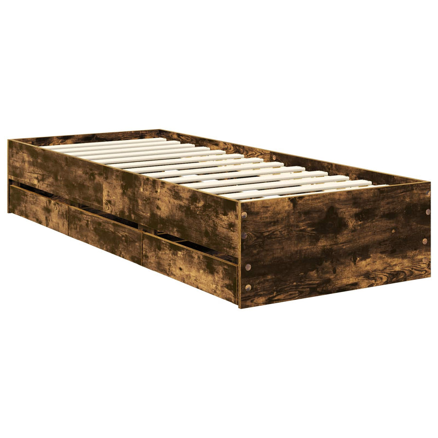 Bedframe met lade Gerookt eiken 75 x 190 cm Ingenieurshout