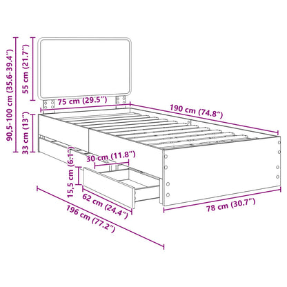 Bedframe met lade Grijs Sonoma 75 x 190 cm Ingenieurshout