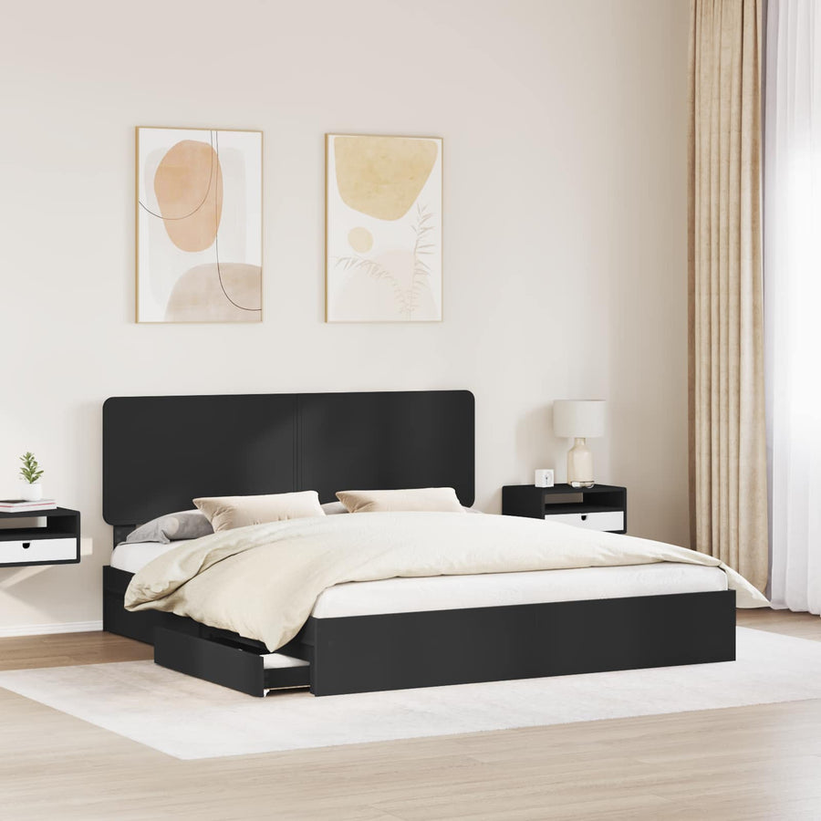 Bedframe met lade met opslag Zwart 200 x 200 cm Bewerkt hout