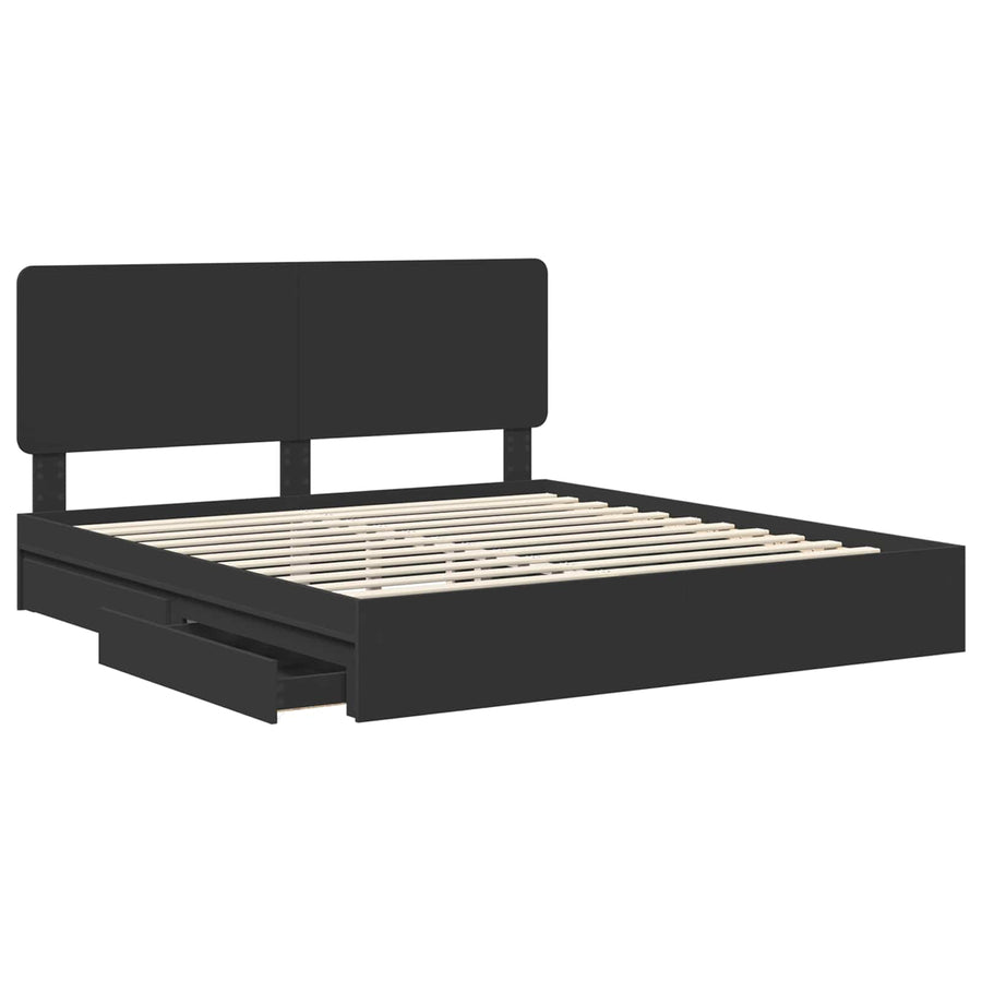 Bedframe met lade met opslag Zwart 200 x 200 cm Bewerkt hout