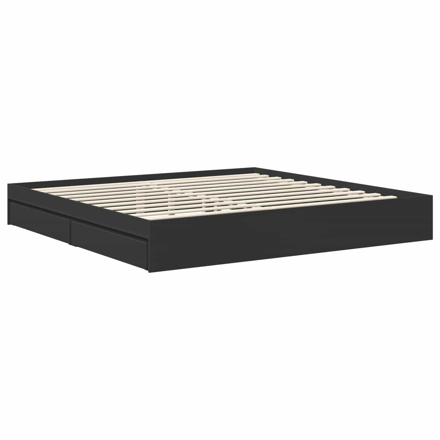 Bedframe met lade met opslag Zwart 200 x 200 cm Bewerkt hout