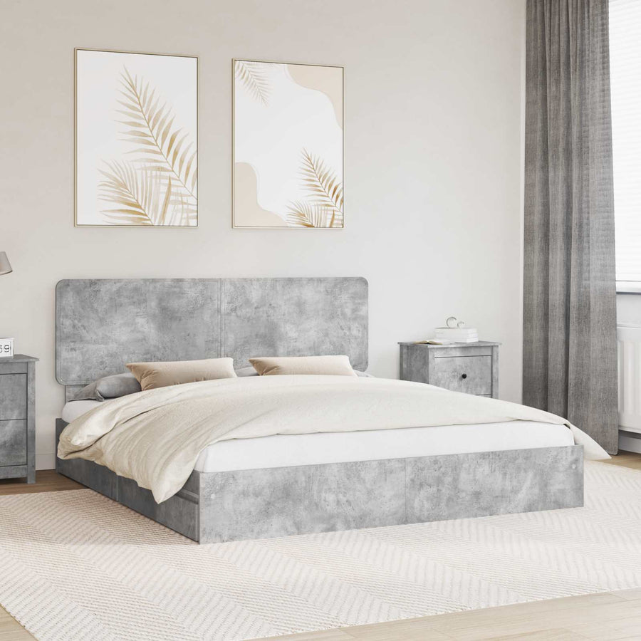Bedframe met lade Beton Grijs 200 x 200 cm Bewerkt hout