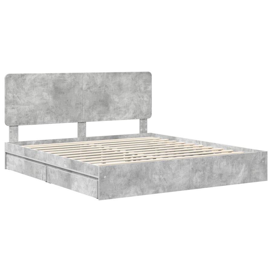 Bedframe met lade Beton Grijs 200 x 200 cm Bewerkt hout