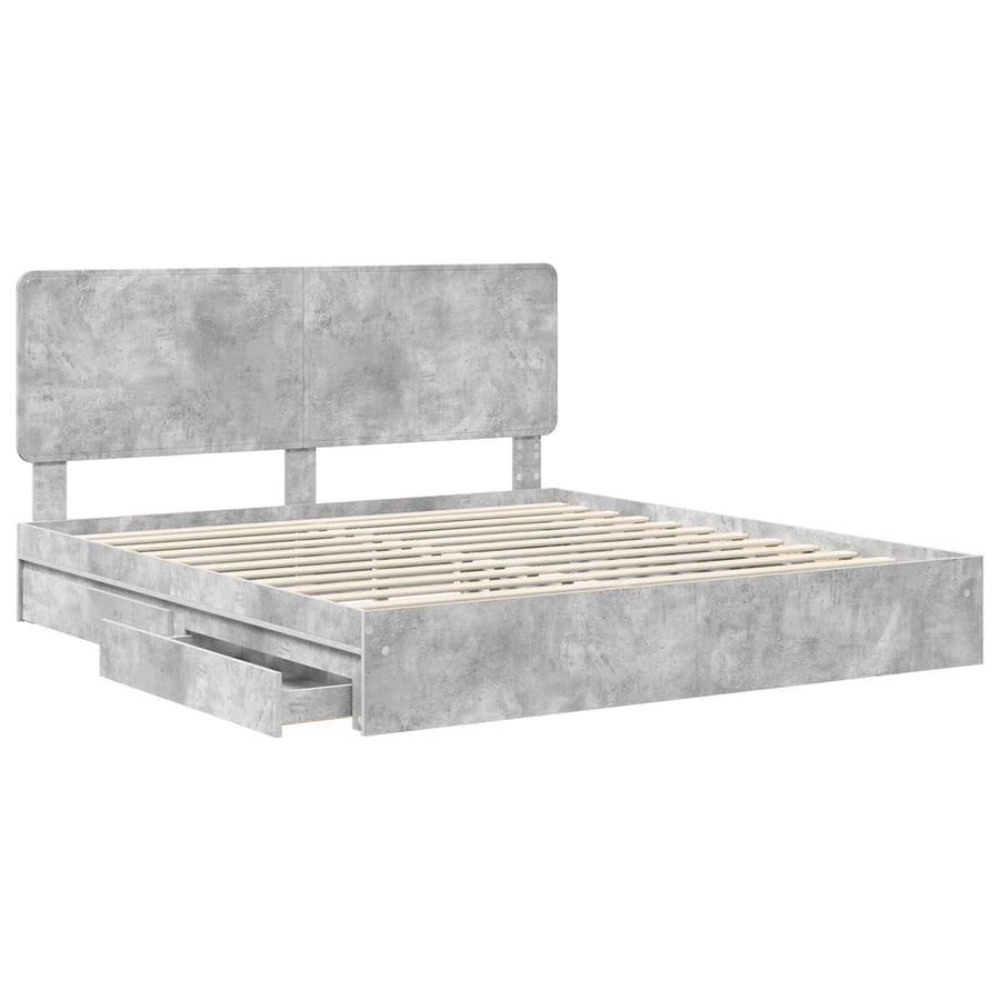 Bedframe met lade Beton Grijs 200 x 200 cm Bewerkt hout