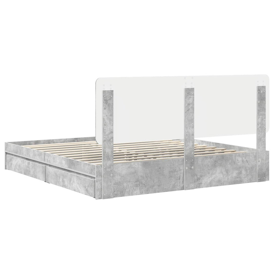 Bedframe met lade Beton Grijs 200 x 200 cm Bewerkt hout