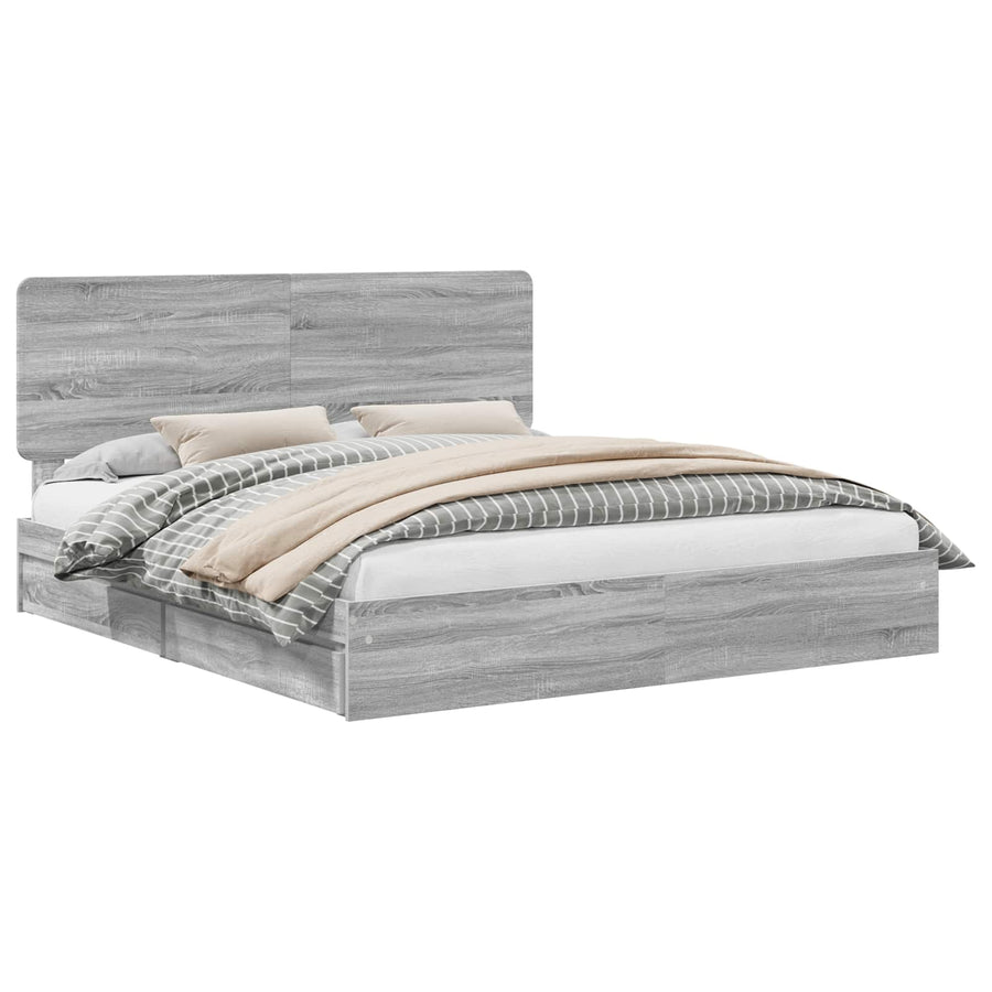 Bedframe met lade Grijs Sonoma 200 x 200 cm Bewerkt hout