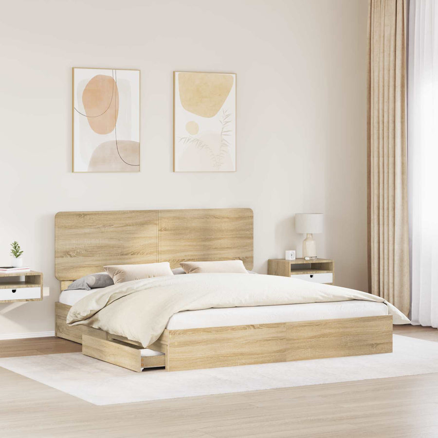 Opslag bed met lade Sonoma Eiken 180 x 200 cm Bewerkt hout