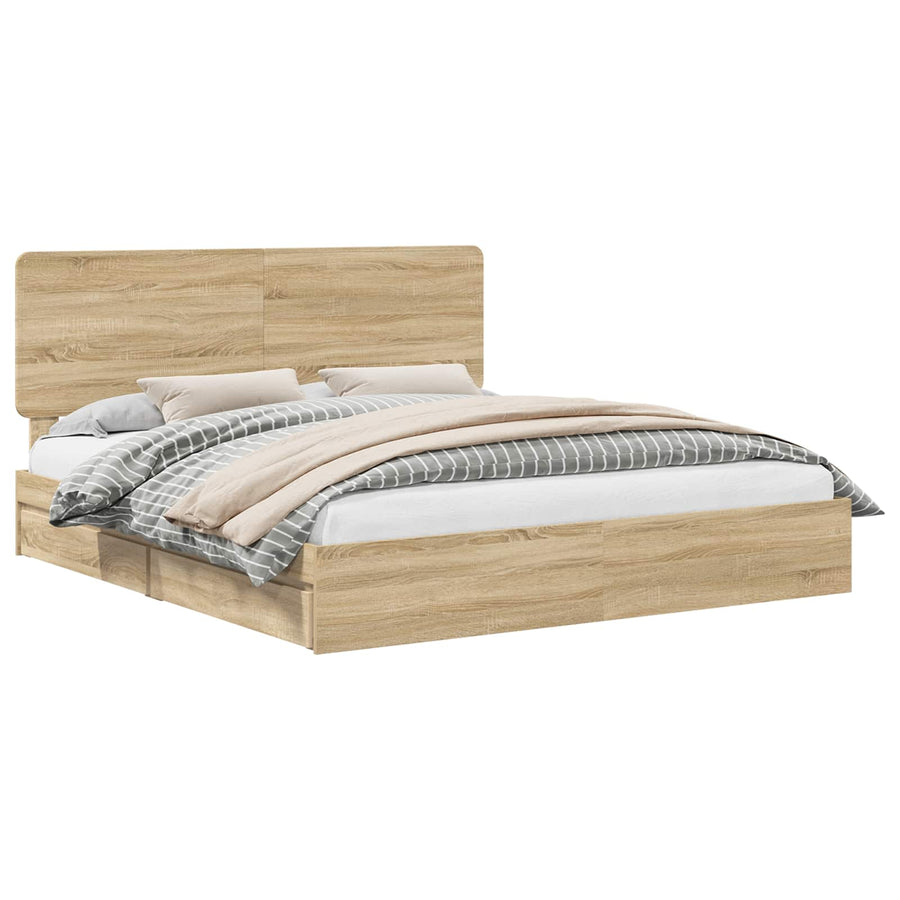 Opslag bed met lade Sonoma Eiken 180 x 200 cm Bewerkt hout