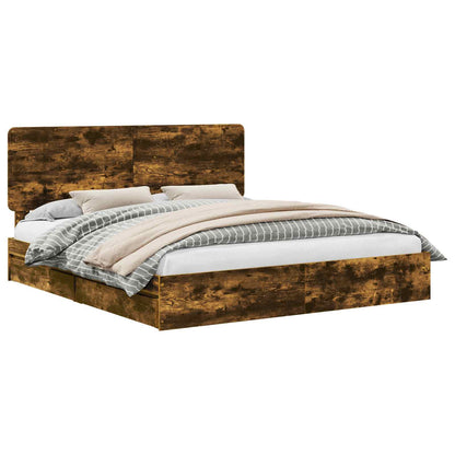 Opslag bed met lade Gerookt eiken 180 x 200 cm Bewerkt hout