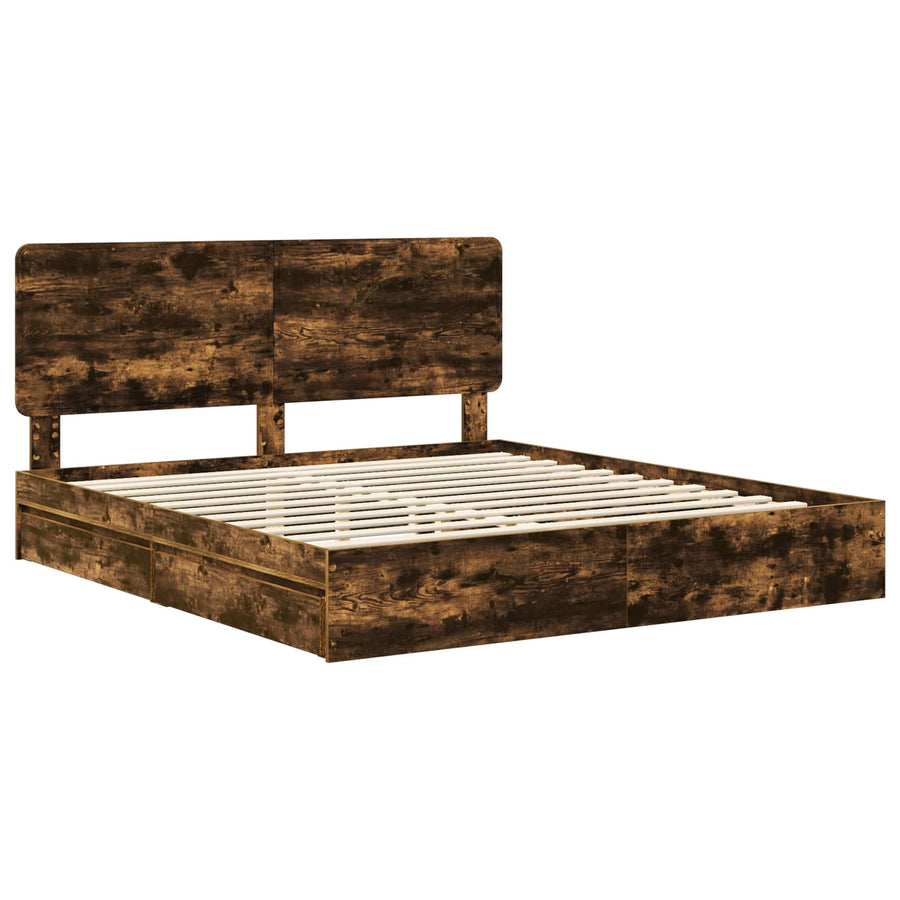Opslag bed met lade Gerookt eiken 180 x 200 cm Bewerkt hout