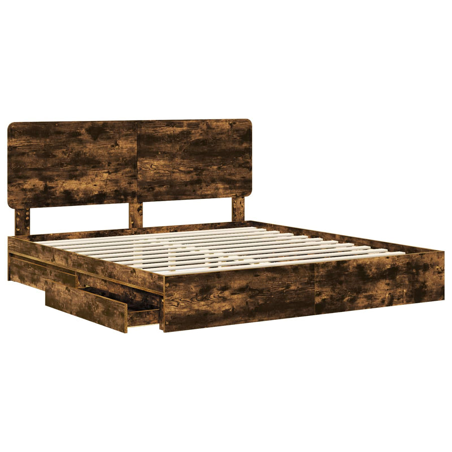 Opslag bed met lade Gerookt eiken 180 x 200 cm Bewerkt hout