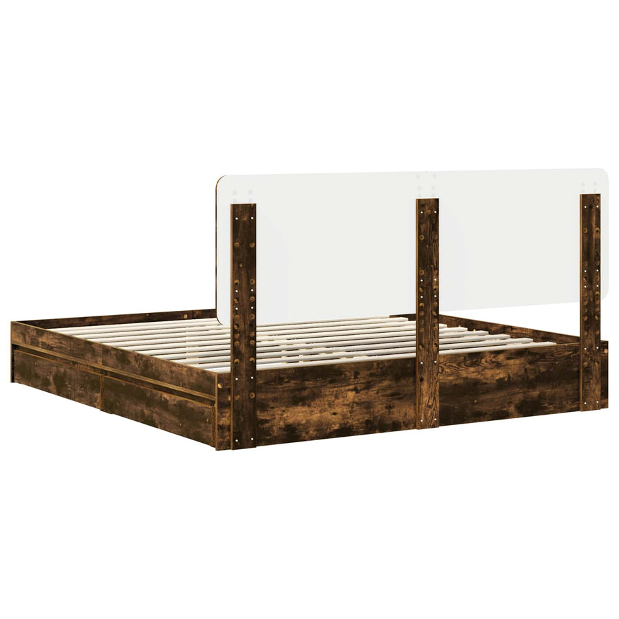 Opslag bed met lade Gerookt eiken 180 x 200 cm Bewerkt hout