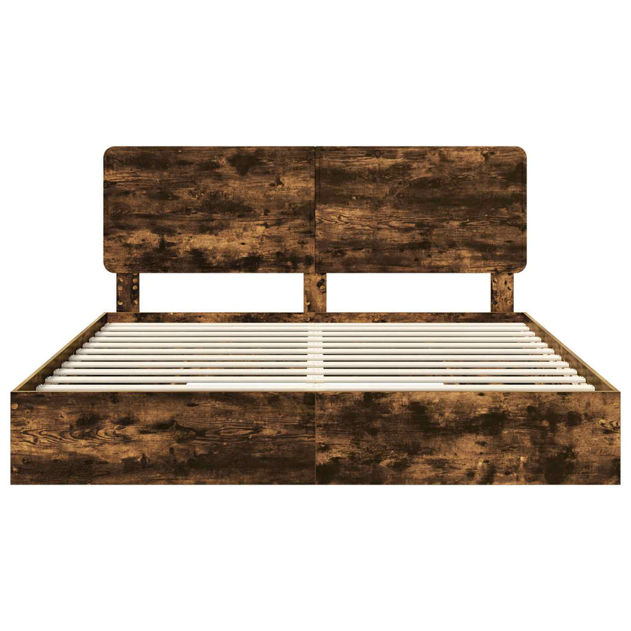 Opslag bed met lade Gerookt eiken 180 x 200 cm Bewerkt hout