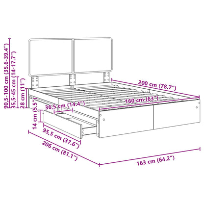 Opslag bed met hoofdeinde Wit 160 x 200 cm Bewerkt hout