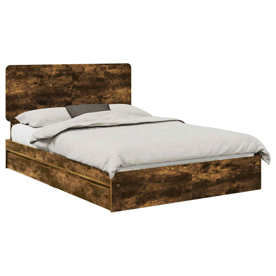Opslag bed met lade Gerookt eiken 160 x 200 cm Bewerkt hout