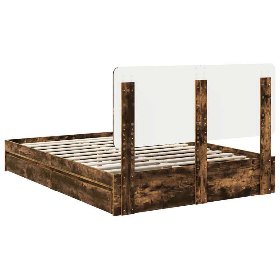 Opslag bed met lade Gerookt eiken 160 x 200 cm Bewerkt hout