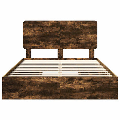 Opslag bed met lade Gerookt eiken 160 x 200 cm Bewerkt hout