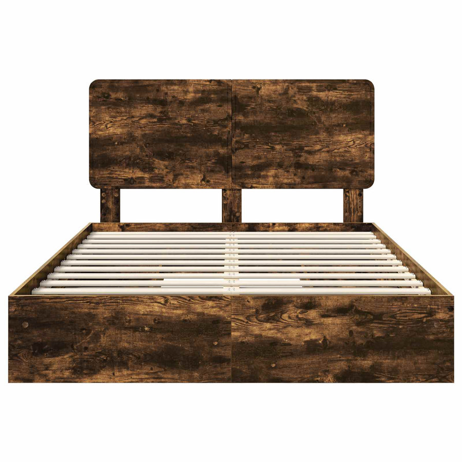 Opslag bed met lade Gerookt eiken 160 x 200 cm Bewerkt hout