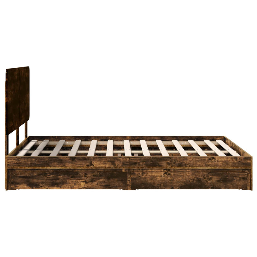 Opslag bed met lade Gerookt eiken 160 x 200 cm Bewerkt hout