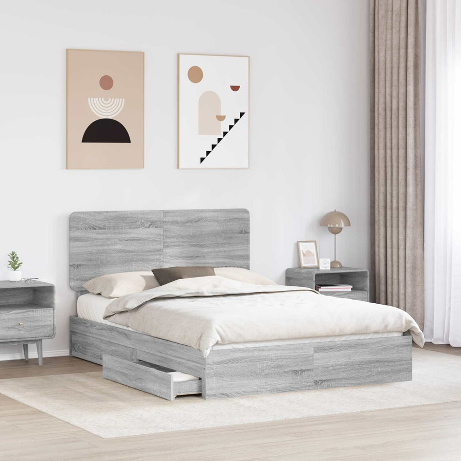 Bedframe met lade Grijs Sonoma 160 x 200 cm Bewerkt hout