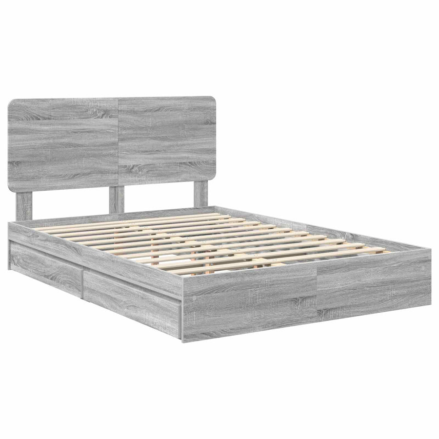 Bedframe met lade Grijs Sonoma 150 x 200 cm Bewerkt hout
