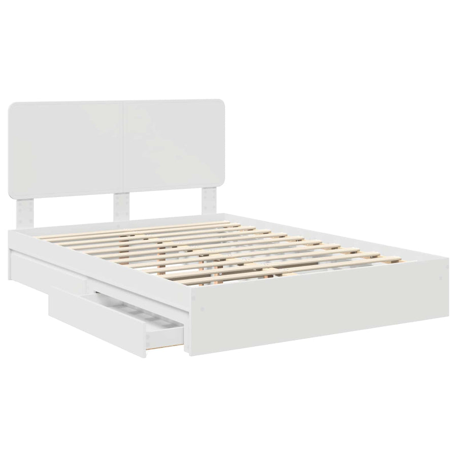 Opslag bed met hoofdeinde Wit 140 x 200 cm Bewerkt hout