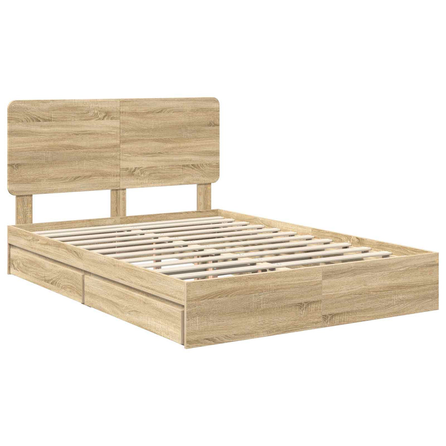 Opslag bed met lade Sonoma Eiken 140 x 200 cm Bewerkt hout