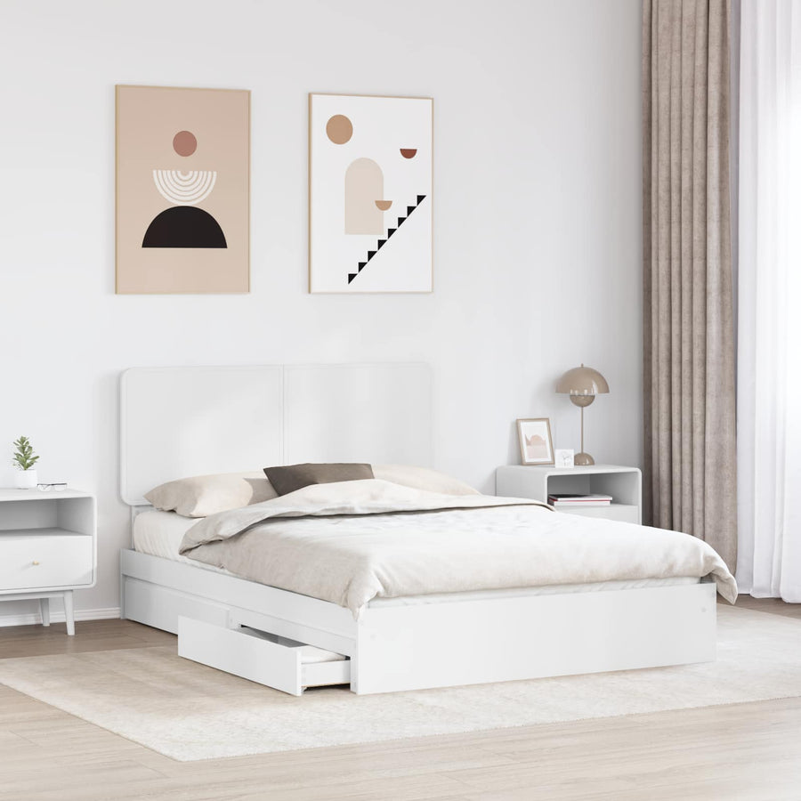 Opslag bed met hoofdeinde Wit 140 x 190 cm Bewerkt hout