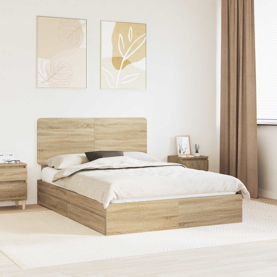Opslag bed met lade Sonoma Eiken 140 x 190 cm Bewerkt hout