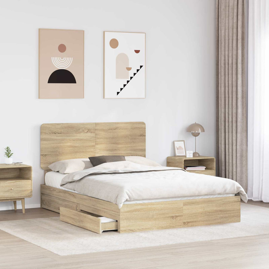 Opslag bed met lade Sonoma Eiken 140 x 190 cm Bewerkt hout