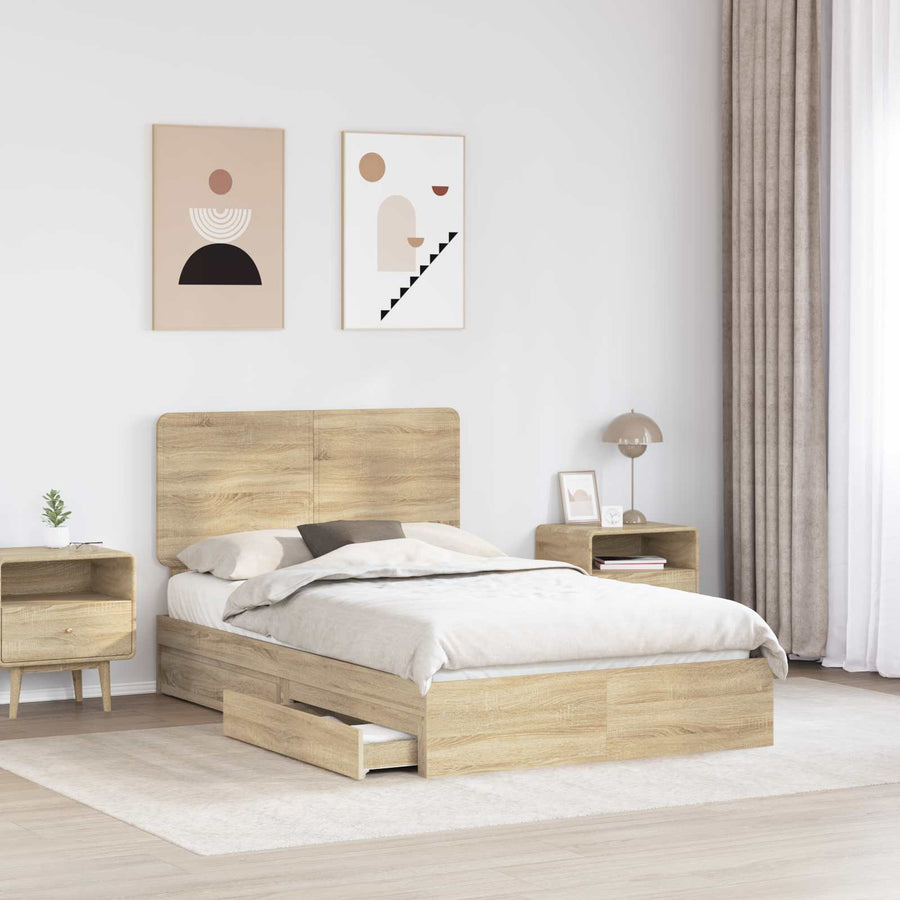 Opslag bed met lade Sonoma Eiken 135 x 190 cm Bewerkt hout