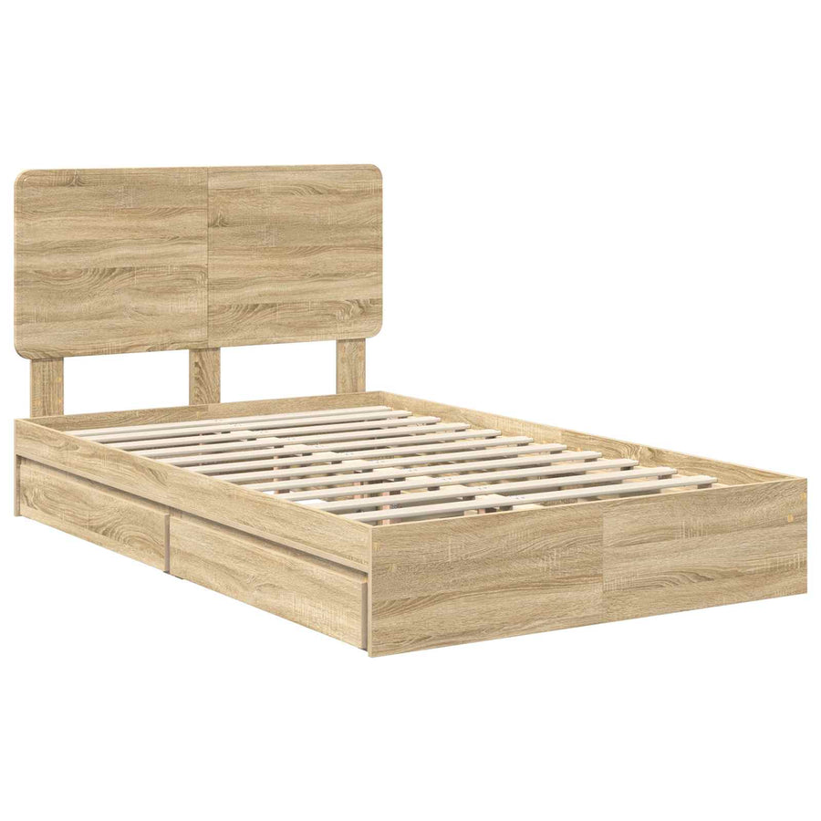 Opslag bed met lade Sonoma Eiken 135 x 190 cm Bewerkt hout