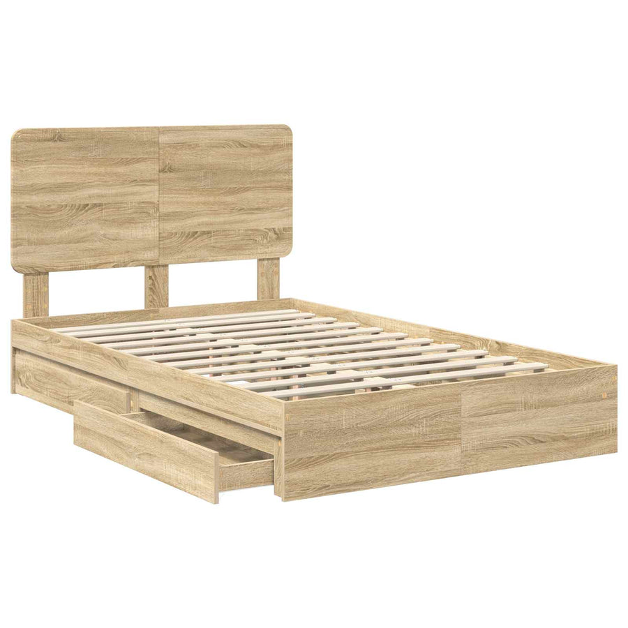 Opslag bed met lade Sonoma Eiken 135 x 190 cm Bewerkt hout