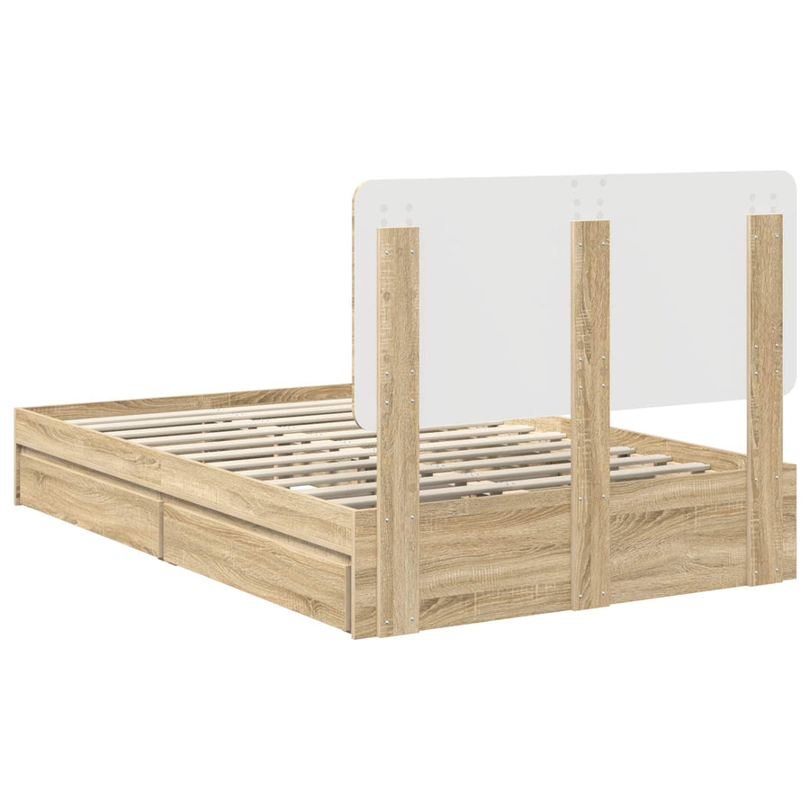 Opslag bed met lade Sonoma Eiken 135 x 190 cm Bewerkt hout