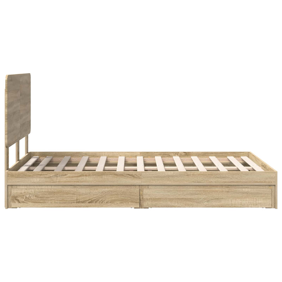 Opslag bed met lade Sonoma Eiken 135 x 190 cm Bewerkt hout