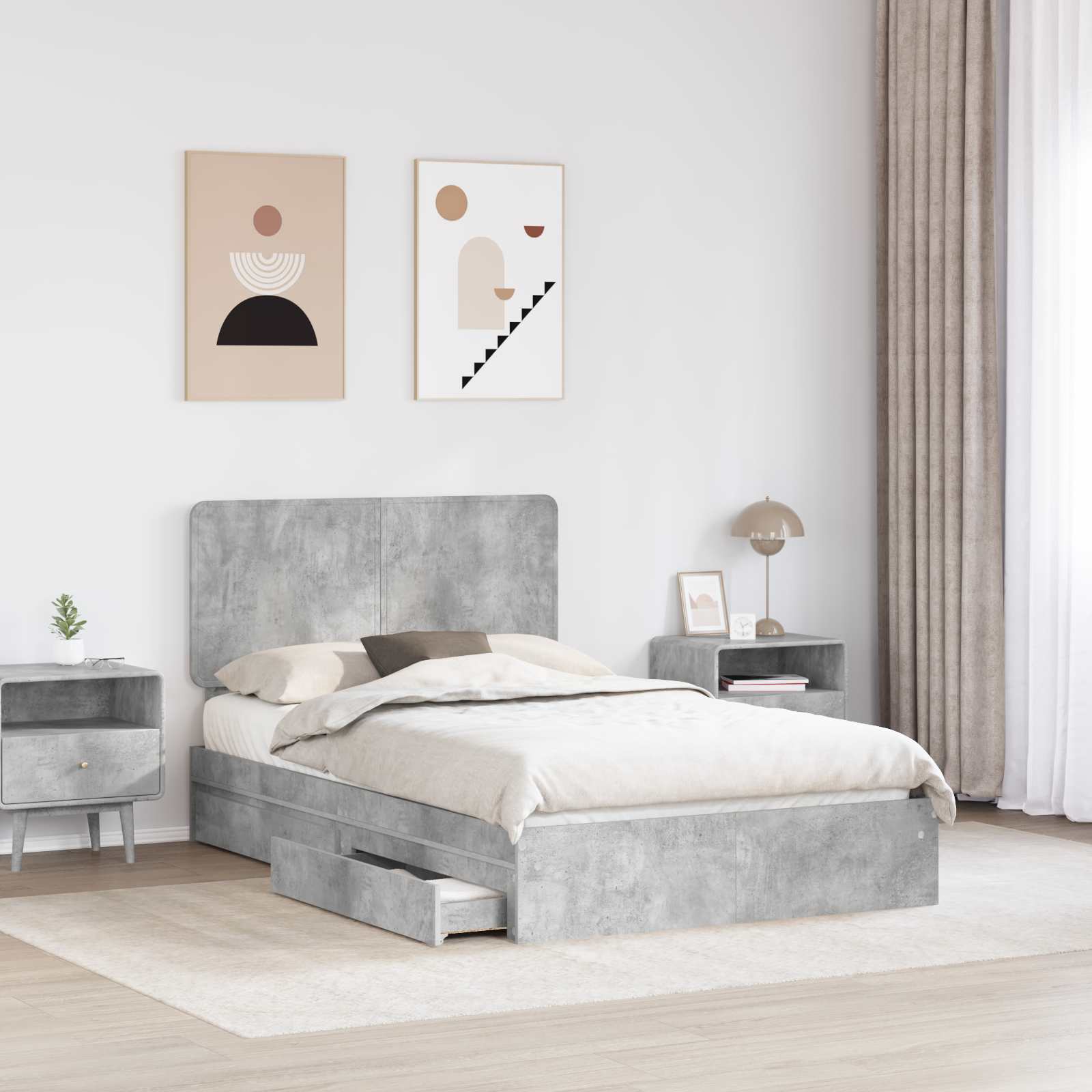 Bedframe met lade Beton Grijs 135 x 190 cm Bewerkt hout