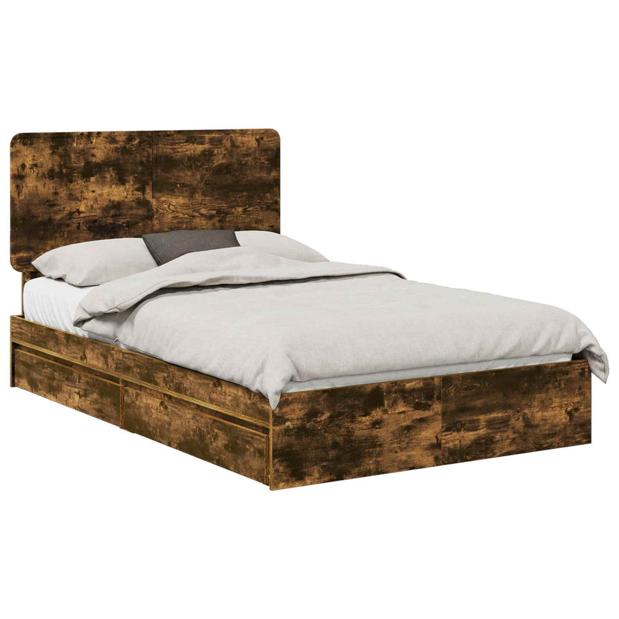 Bedframe met lade Gerookt eiken 135 x 190 cm Bewerkt hout