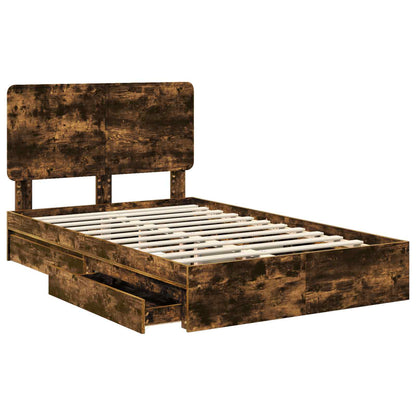 Bedframe met lade Gerookt eiken 135 x 190 cm Bewerkt hout