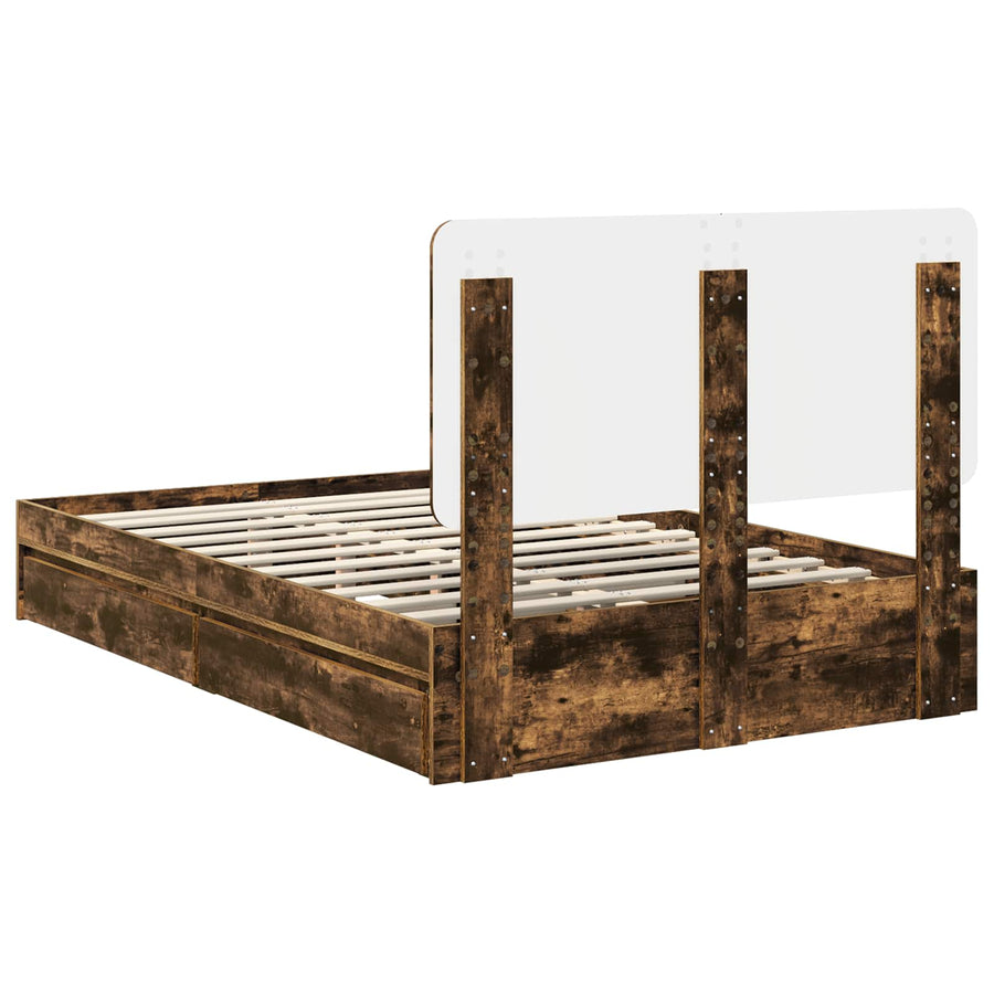 Bedframe met lade Gerookt eiken 135 x 190 cm Bewerkt hout