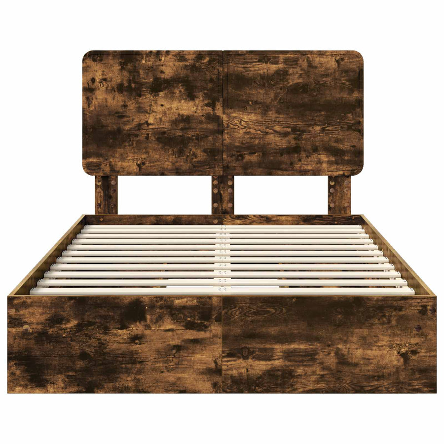 Bedframe met lade Gerookt eiken 135 x 190 cm Bewerkt hout