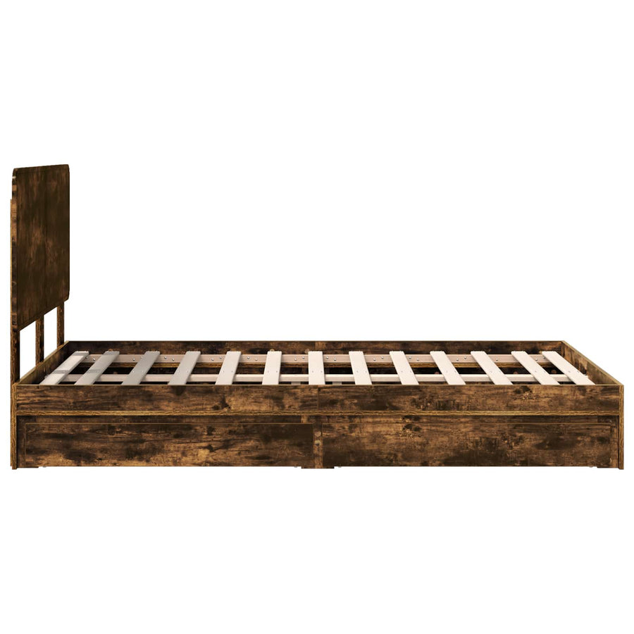 Bedframe met lade Gerookt eiken 135 x 190 cm Bewerkt hout