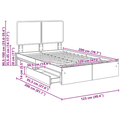 Opslag bed met lade Sonoma Eiken 120 x 200 cm Bewerkt hout