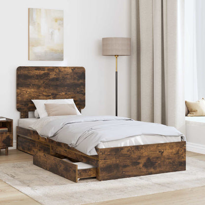 Bedframe met lade Gerookt eiken 100 x 200 cm Bewerkt hout